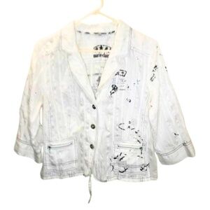 Marie Claire White Lightweight Blazer/Jacket Artistic Print Women’s M/L